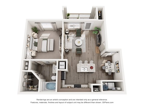 Floor plan for 1 bed, 1 bath, 785 sqft